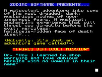 Fairly Difficult Mission (1988)(Zodiac Software) ROM